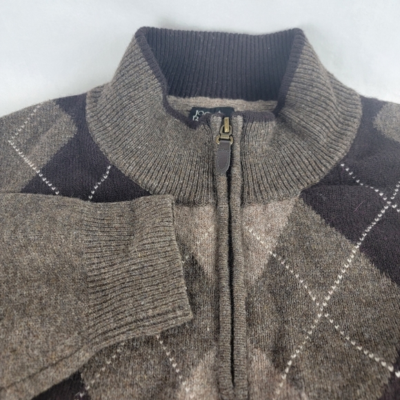 Jos.‎ A Bank Executive Collection 1/4 Zip Lambs Wool Sweater Argyle Plaid Check - Picture 1 of 6